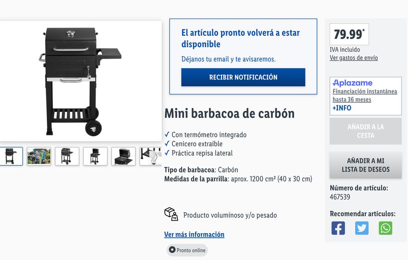 captura de pantalla de la web de lidl 