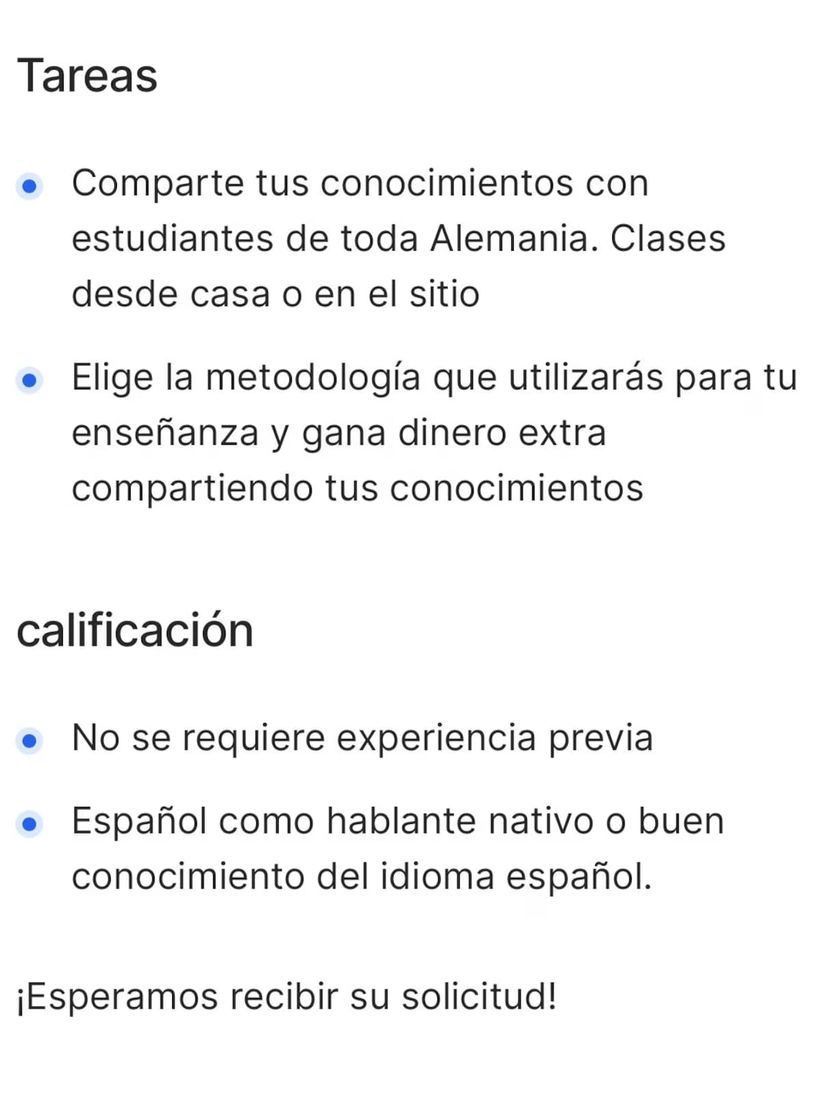 Tareas para la oferta de empleo para trabajar de profesor en Alemania