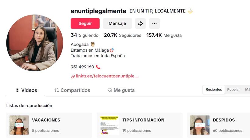 Perfil de 'En un tip, legalmente' en TikTok