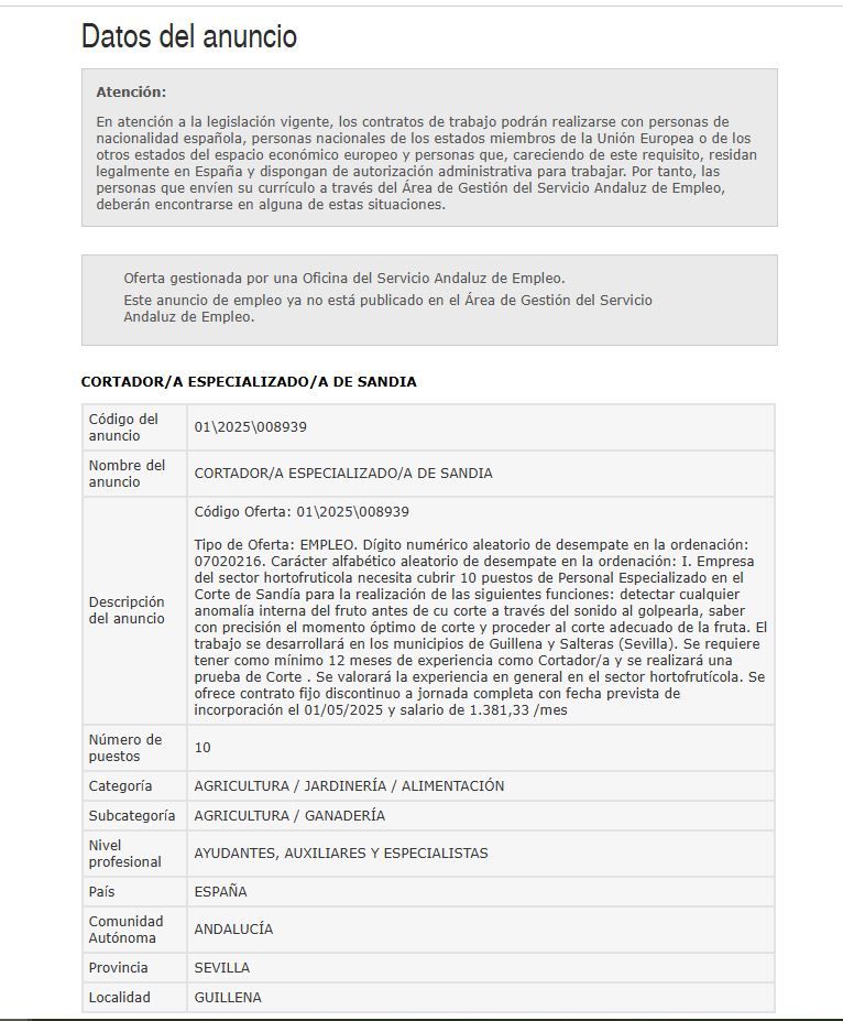 Captura oferta de empleo