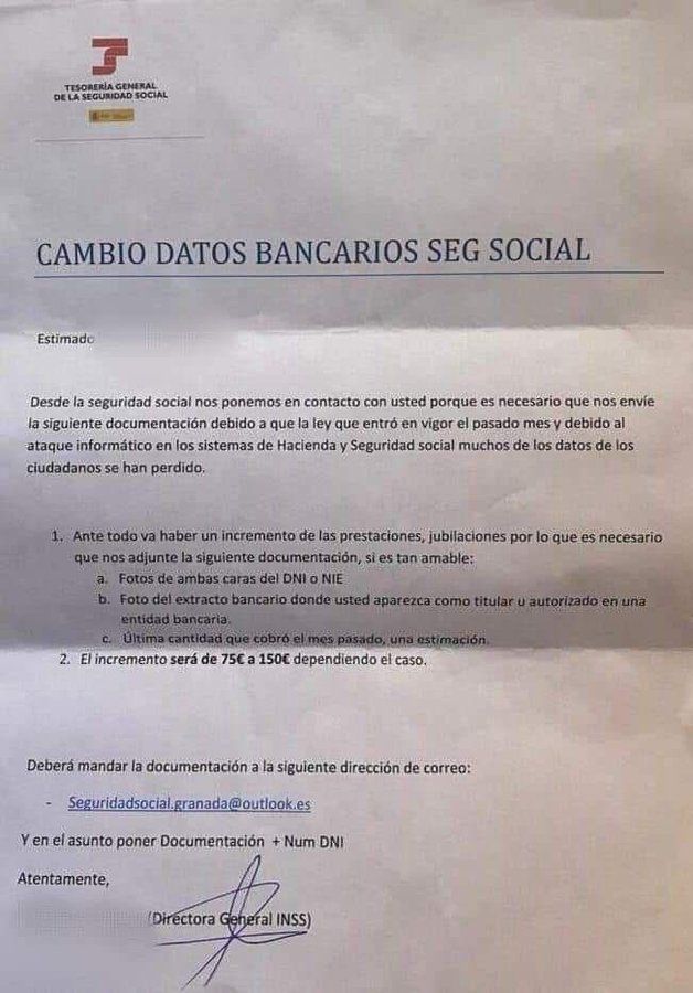 Carta sospechosa de la Seguridad Social