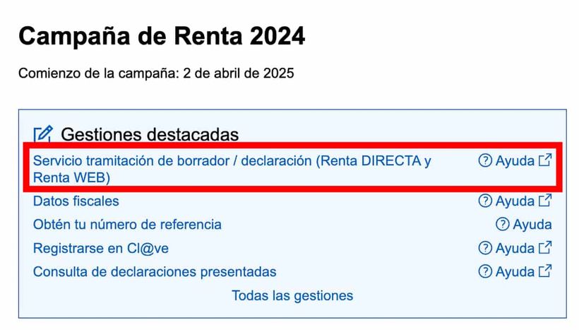 Solicitud del borrador a través de la Renta web
