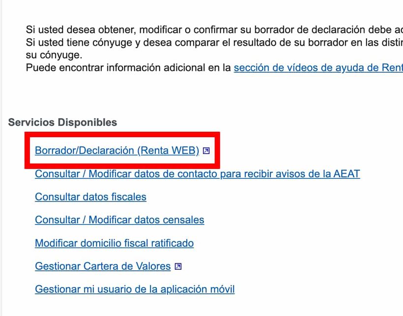 Consultar borrador o declaración de la Renta