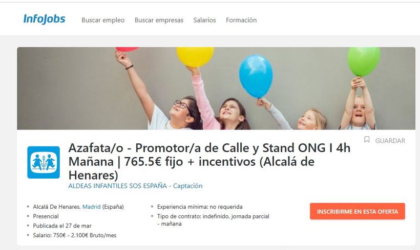 Captura d ela oferta de trabajo