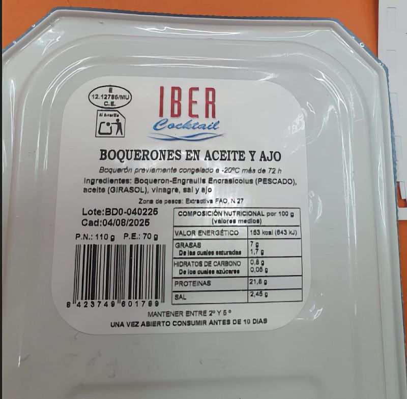 Boquerones en aceite y ajo retirados