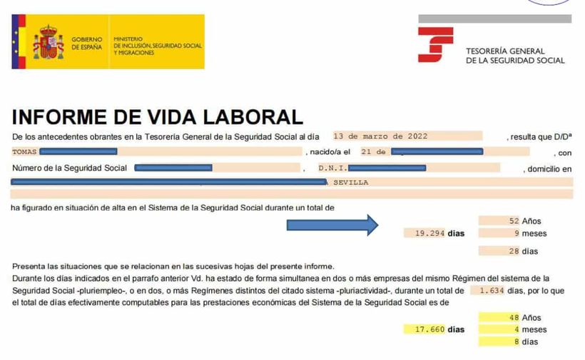 Vida laboral del pensionista afectado