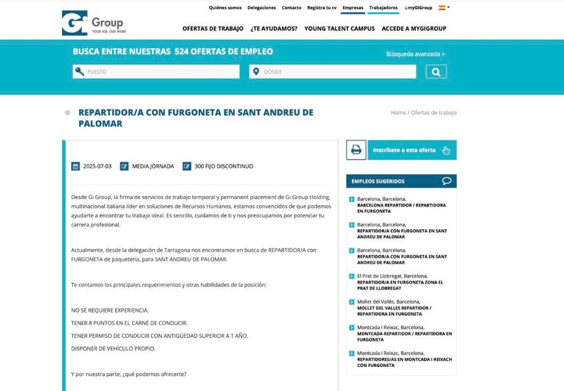 Oferta de repartidores en Gi Group