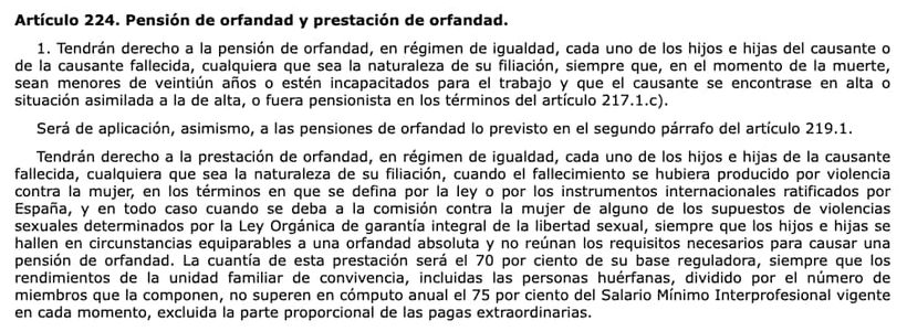 Artículo 224 de la Ley General de la Seguridad Social