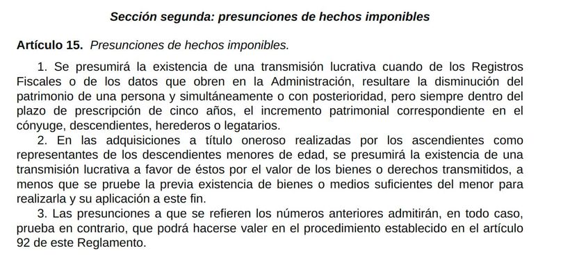 Artículo 15 del Impuesto de Sucesiones y Donaciones