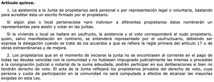 Artículo 15 de la ley de propiedad horizontal