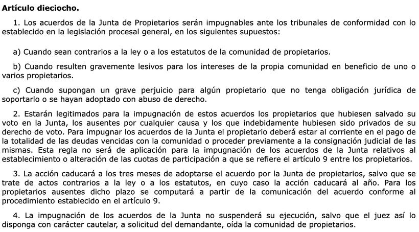 Artículo 18 de la ley de propiedad horizontal | BOE