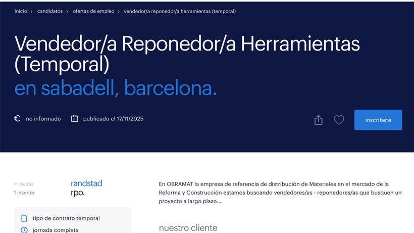 captura de pantalla oferta de randstad