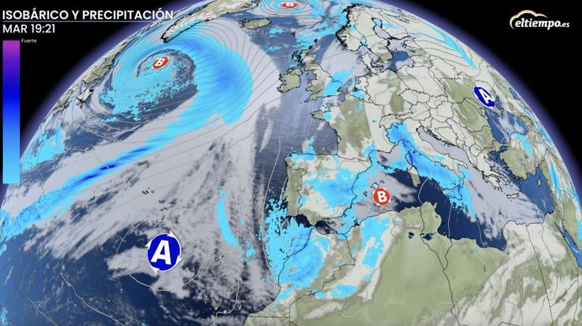 mapa isobarico y de precipitaciones
