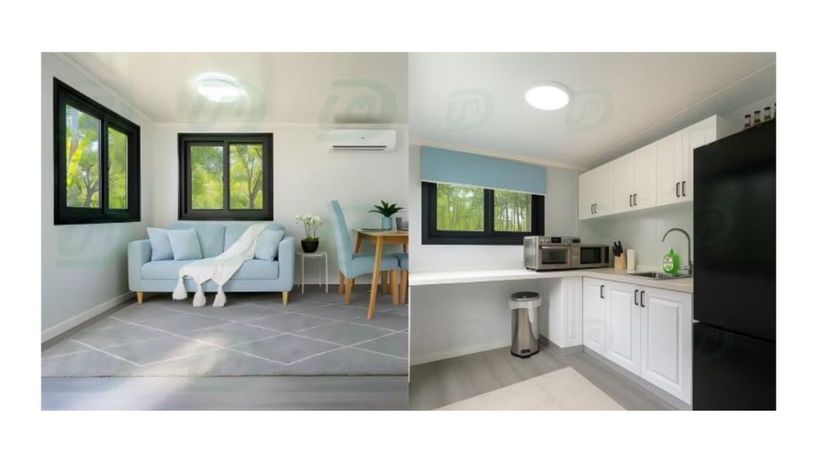Salón y cocina de la casa prefabricada | Amazon