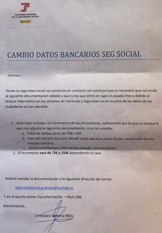 Carta completa de la supuesta estafa