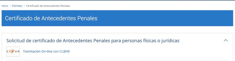 Opción de obtener el certificado de antecedentes con clave