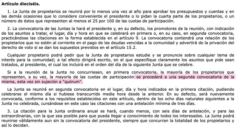 Artículo 16 LPH | BOE