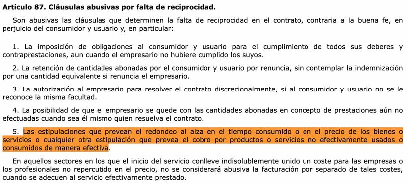 artículo 87.5 de la Ley General para la Defensa de los Consumidores y Usuarios