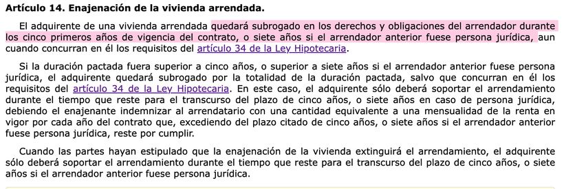 Artículo 14 LAU | BOE