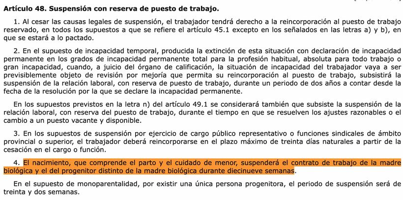 captura del artículo 48.4 del Estatuto de los Trabajadores