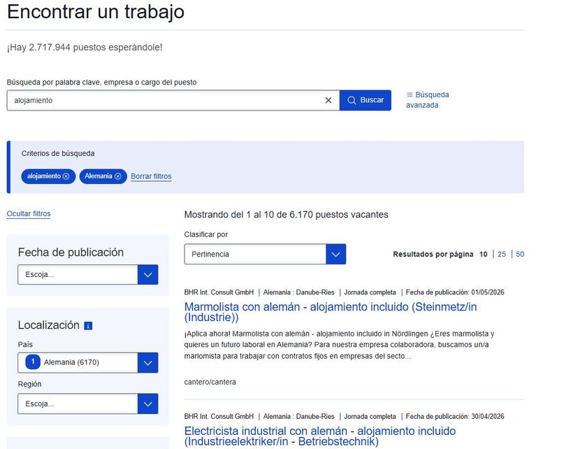 captura del buscador de empleo eures