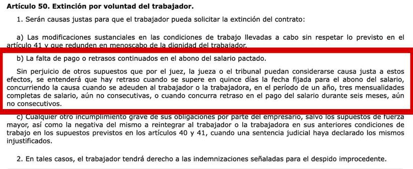 Artículo 50 del Estatuto de los Trabajadores