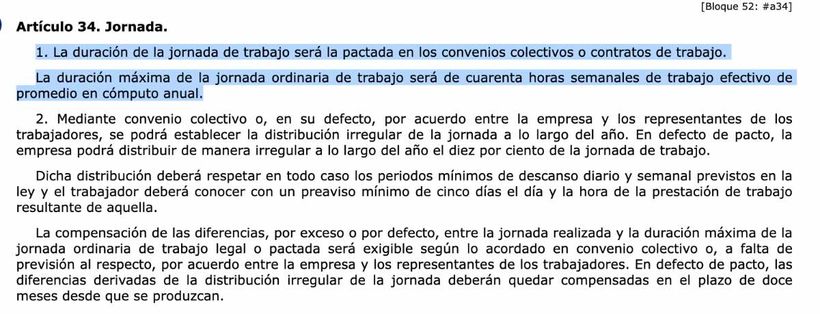 Artículo 34 del Estatuto de los Trabajadores