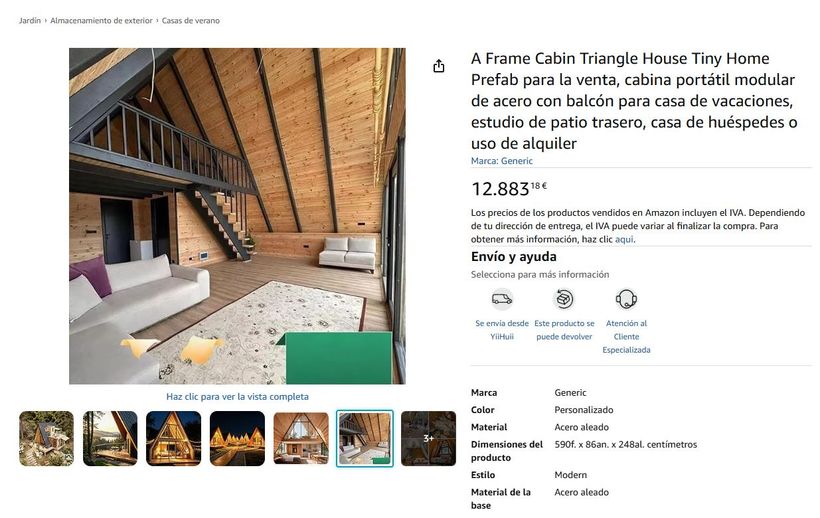 captura de la ficha de la casa prefabricada de amazon