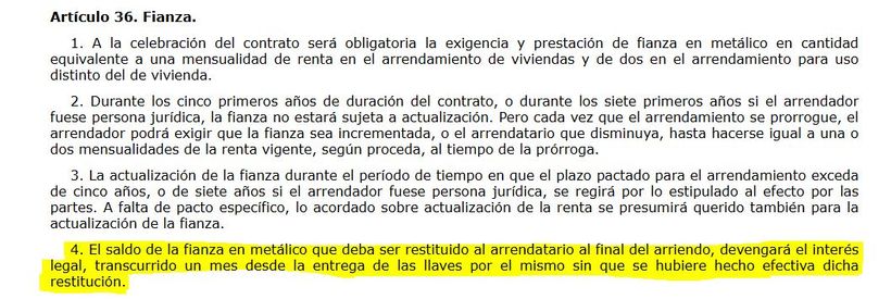 captura del artículo 36 de la LAU