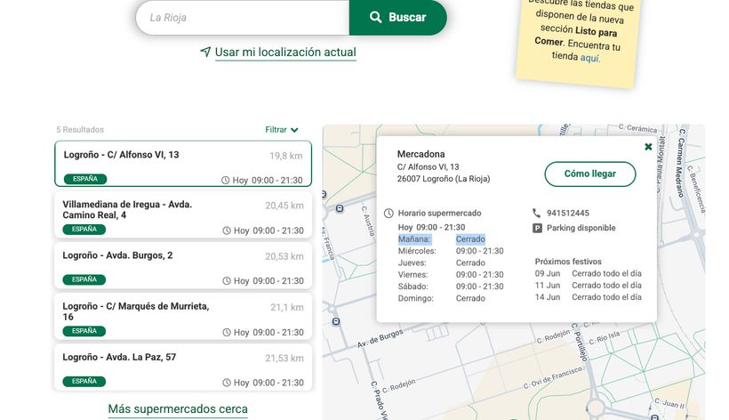 Captura de Pantalla de los horarios de los supermercados de La Rioja- MERCADONA.