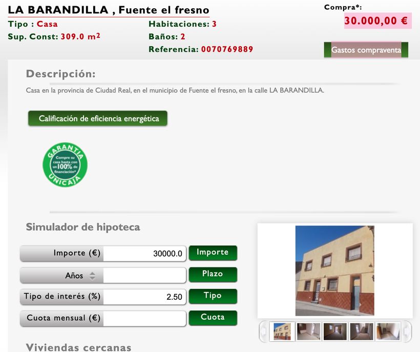 Anuncio de la vivienda en venta de Unicaja