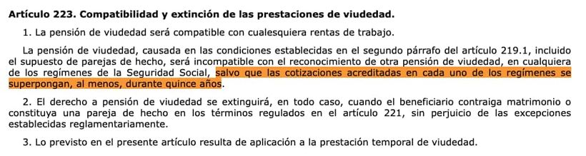 Captura del artículo 223.1 de la Ley General de la Seguridad Social