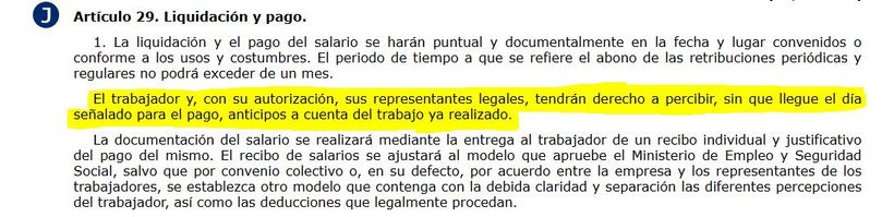 captura articulo 29.1 estatuto trabajadores