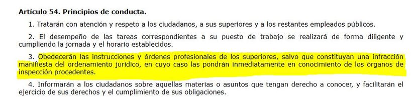 captura del Artículo 54.3 TREBEP (Ley del Estatuto Básico del Empleado Público)