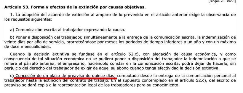 Artículo 53 del Estatuto de los Trabajadores