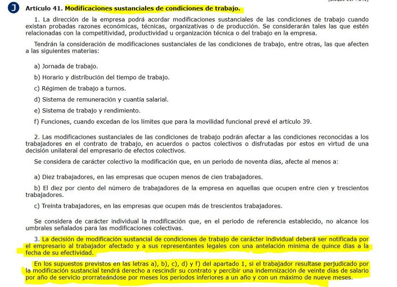 artículo 41 del Estatuto de los Trabajadores