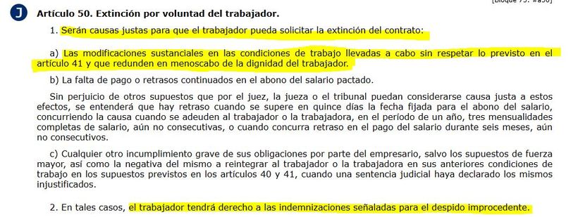 artículo 50 del Estatuto de los Trabajadores