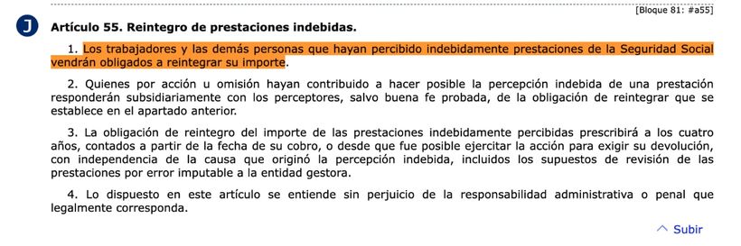 Artículo 55 de la Ley General de la Seguridad Social | BOE