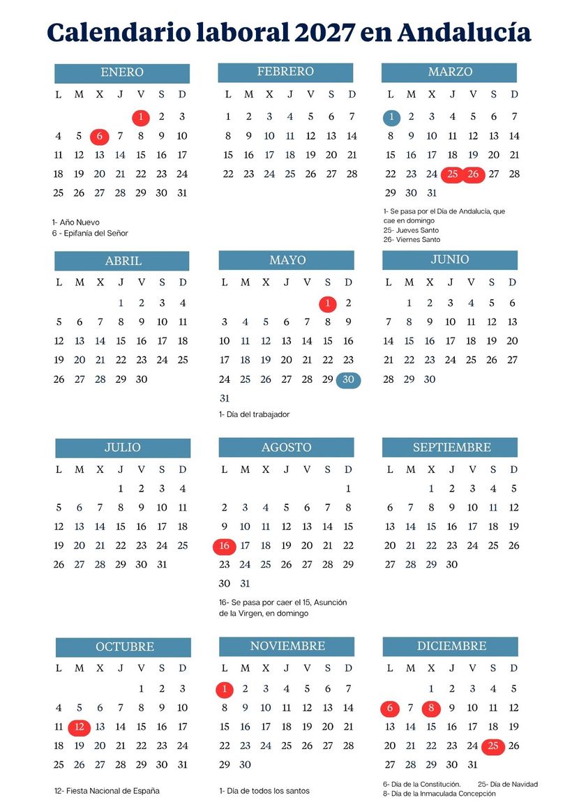 Calendario laboral Andalucía 2027