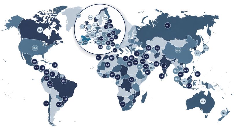 Mapa con los países según la calidad de vida
