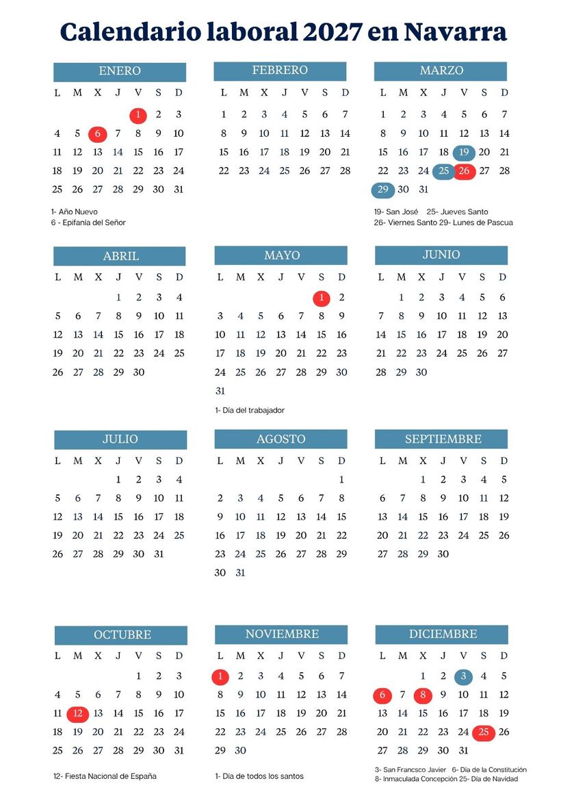 Calendario laboral de Navarra 2027