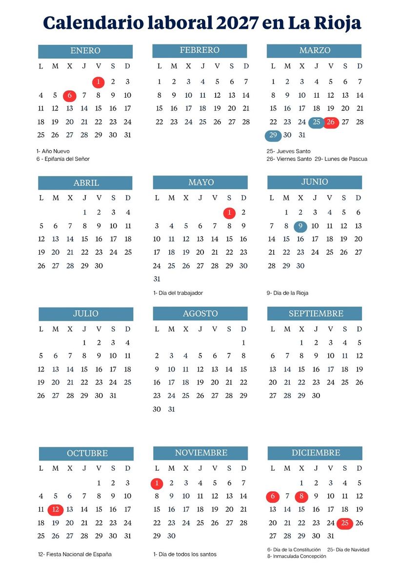 Calendario laboral 2027 de La Rioja