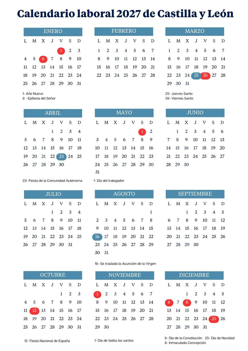 Calendario laboral 2027 en Castilla y León