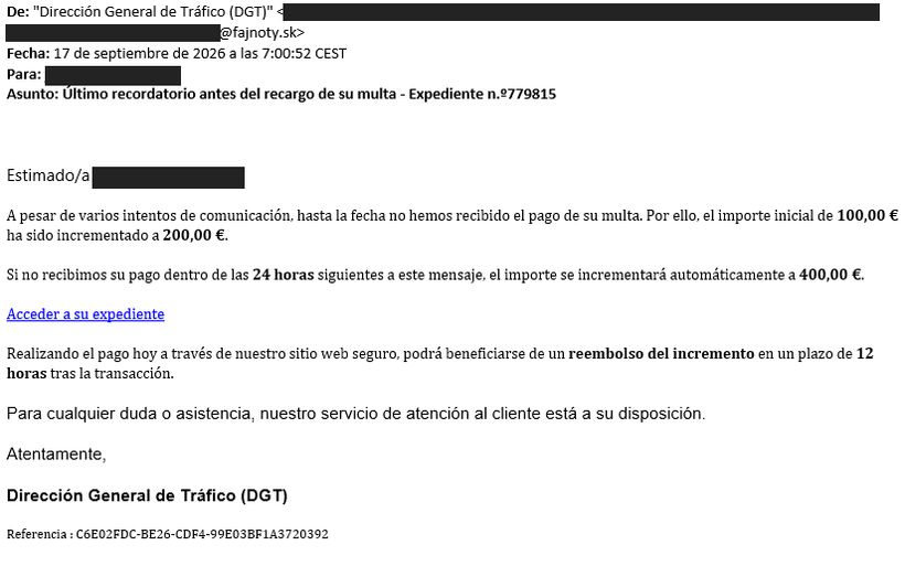 Ejemplo del correo de la estafa