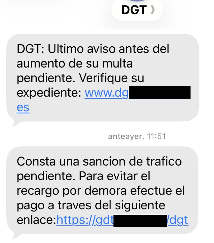 Ejemplo del SMS de la estafa