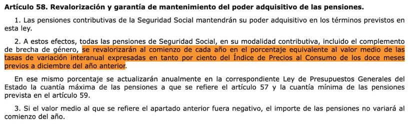Parte en la que el artículo 58 de la Ley General de la Seguridad Social reconoce la revalorización de la pensiones