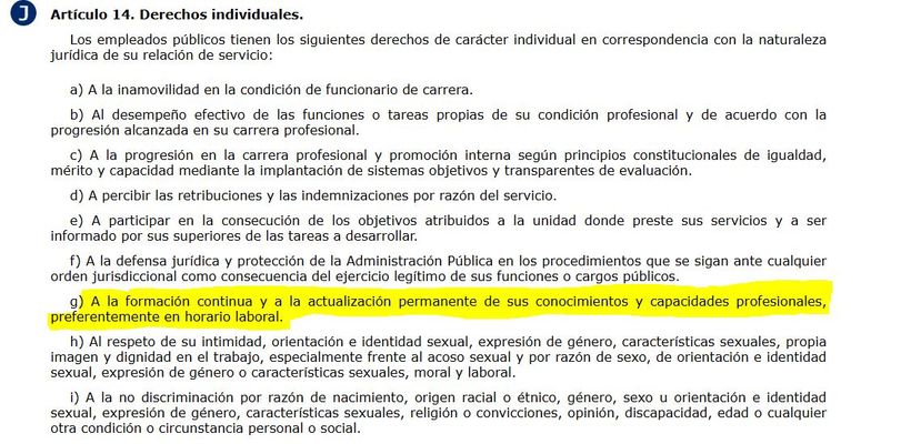 captura del el artículo 14.g) del TREBEP