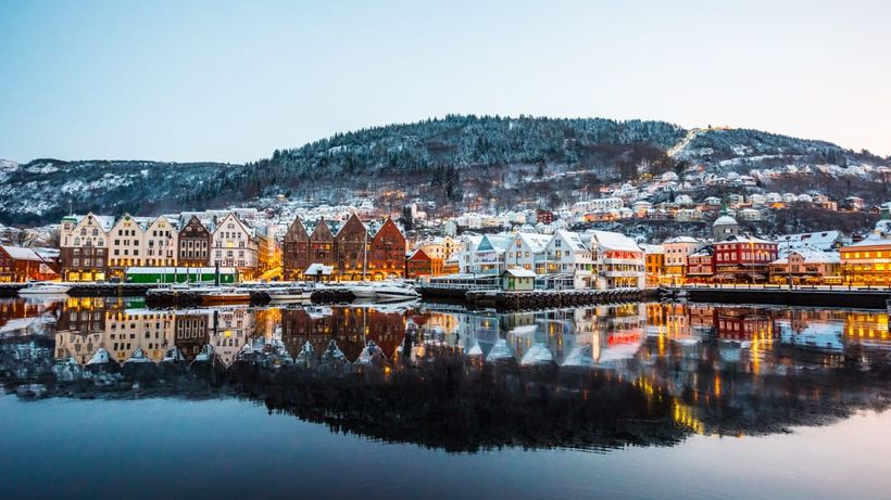 La ciudad de Bergen en Navidad