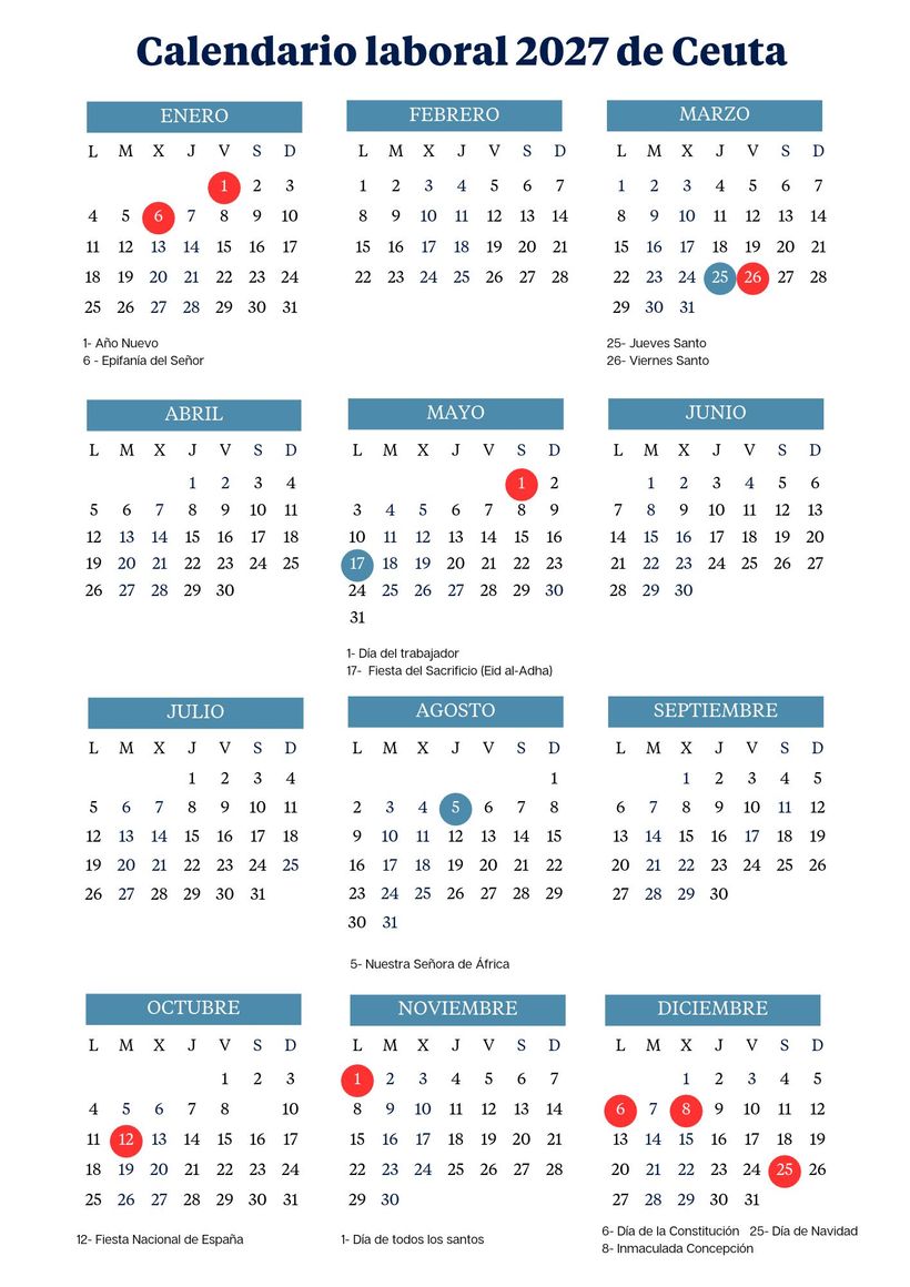 Calendario laboral de Ceuta 2027