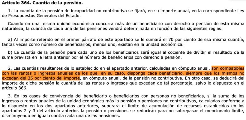 Artículo 364 de la Ley General de la Seguridad Social